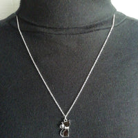 Collier Argent Chat Emaillé Noir