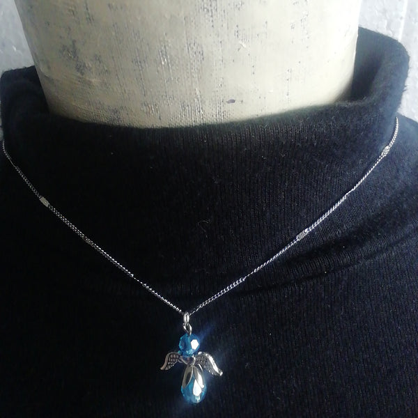 Collier Argent et son Ange Perle Bleue