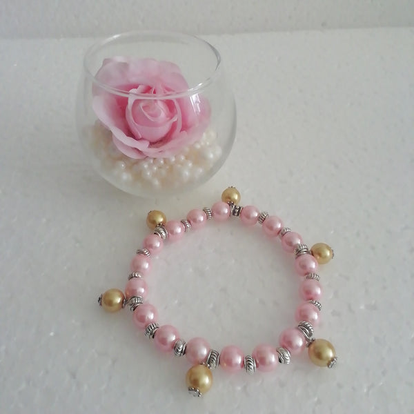 Bracelet de Perles de Deux Couleurs Roses et Jaunes