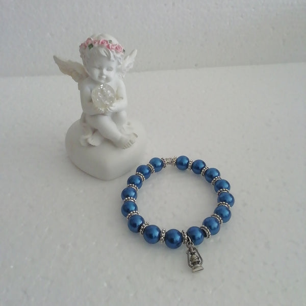 Bracelets de Perles Brillantes Bleues Nuit et sa breloque Lampe de Mineurs