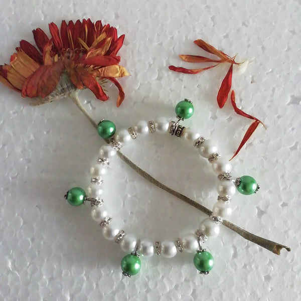 Bracelet De Perles Nacrées Blanches et Vertes