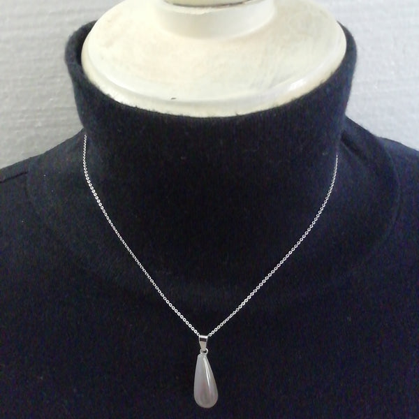 Collier Argent 925 - et son Quartz Gris Pour un Cou Très Fin