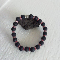 Bracelet Perles Noires de Lave Naturelles et Intercalaires Strass Rose