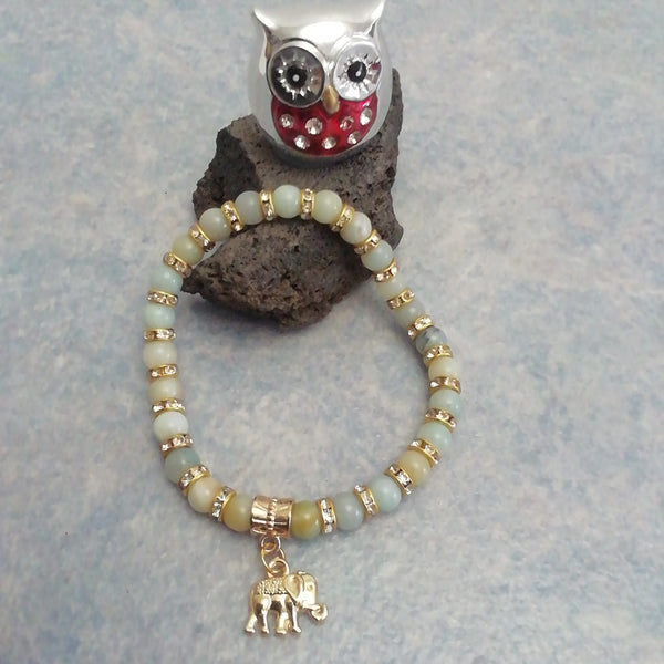 Bracelet de Perles Aventurine et son Elephant