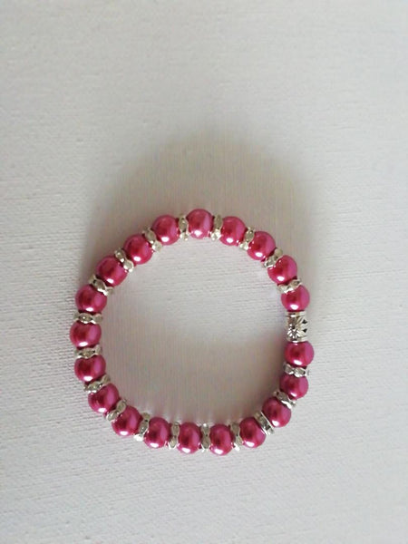 Bracelet Perles Brillantes Fuchsia